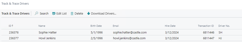 Track & Trace Drivers Page