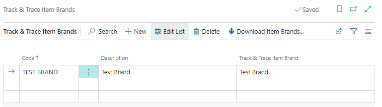 Track & Trace Item Brands Page