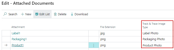 Select the Track & Trace Image Type